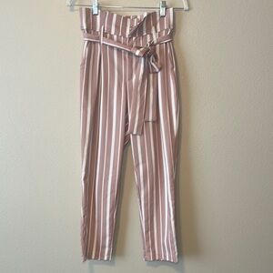 Impressions Pink and White Cropped Striped Pants